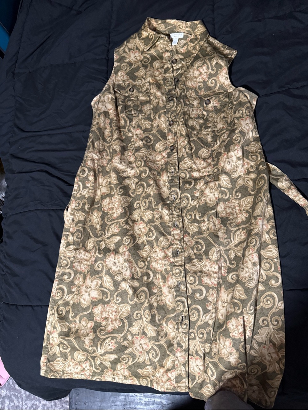 Charter Club Floral-Print Collared Shirt in Olive and Cream